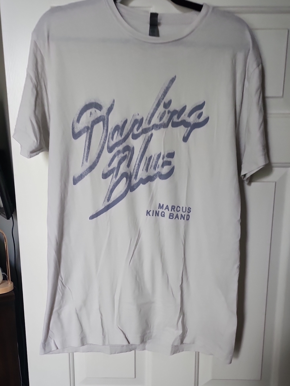 Next Level Apparel White Tee with Faded Blue 'Darling Blue' Script